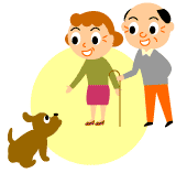 イラスト：退職後の夫婦と犬